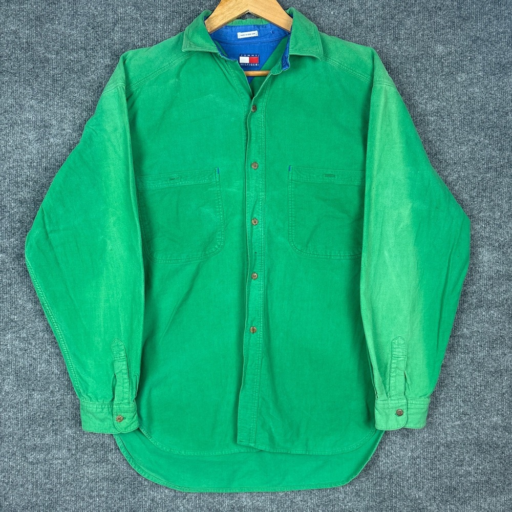 Vintage Tommy Hilfiger Distressed Faded Chamois Button Down M (Fits Large) Green